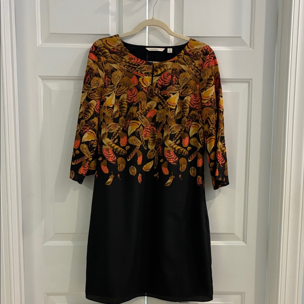 Isaac Mizrahi Black Dress with Gold and Orange Leaf Design